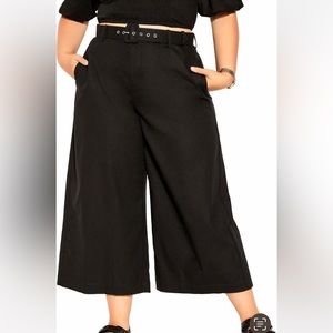 City Chic Wistful Dreams Linen Blend Wide Leg Pants Black Size S/16W